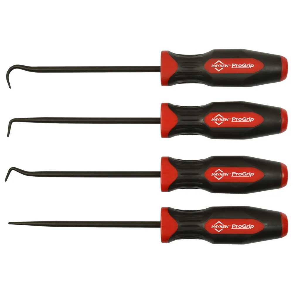 Mayhew Tools 13094 ProGrip 4-Piece Hook and Pick Set, Black Oxide