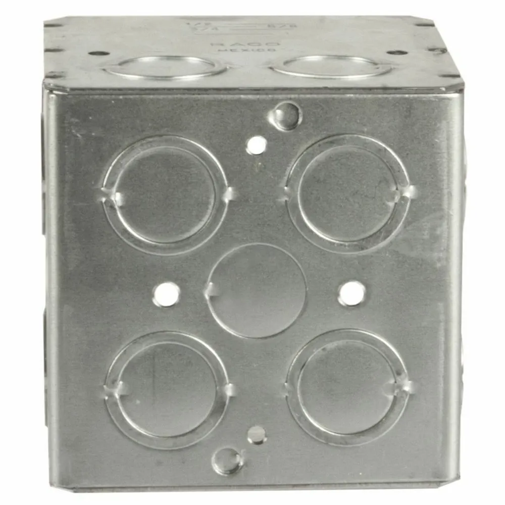 256 Large Capacity Square Box, Steel, 40.5 cu-in Capacity, (14) Knockouts, 3-3/4 in H x 3-3/4 in W x 3-1/2 in D
