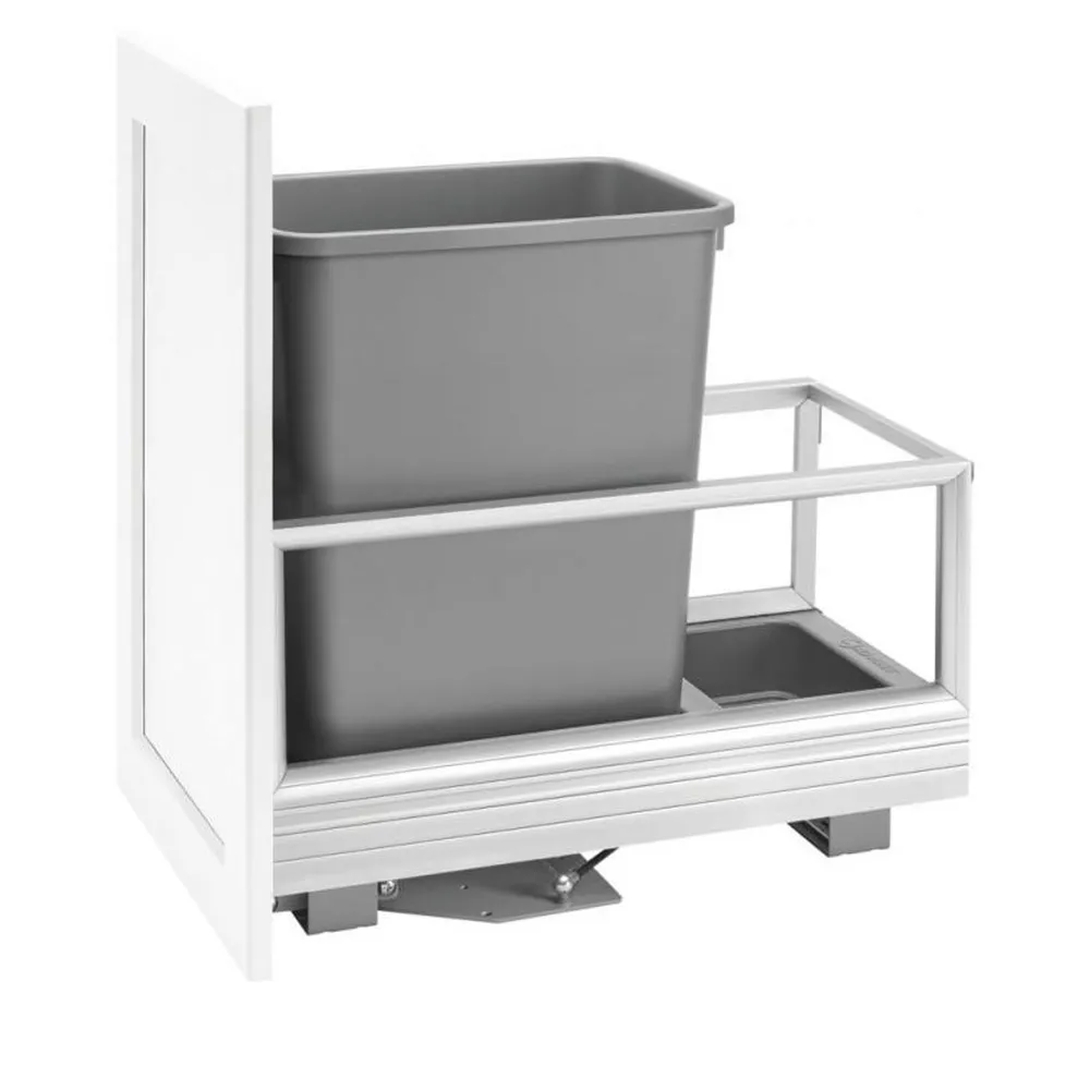 Rev-a-shelf Single 35 Qt. Pull-Out Brushed Aluminum and Silvere Waste Container with Rev-A-Motion 5149-15DM-117