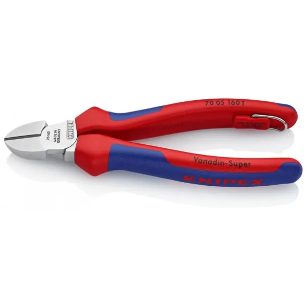 KNIPEX 70 05 160 T BK – Diagonal Cutter chrome plated, handles with multi-component grips, with elongated cutting edge, with integrated tether…