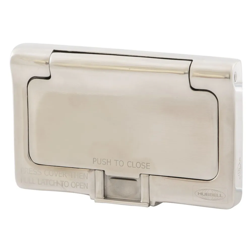 HBLSS264X Corrosion-Resistant Dust-Tight Standard Watertight Weatherproof Cover, 3.14 in L x 4.85 in W x 0.88 in D, GFCI/Latching/2.76 in Dia Opening Cover, 316 Stainless Steel
